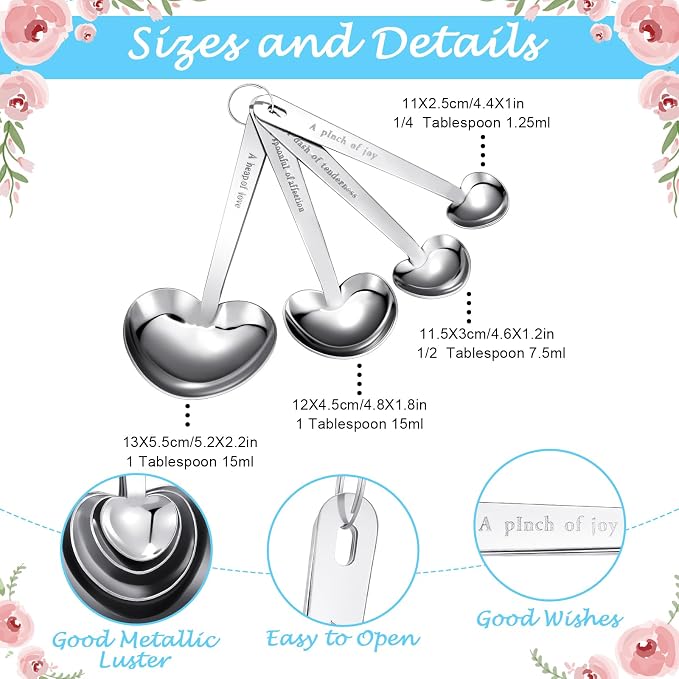 Yinder 50 Sets Heart Measuring Spoons Wedding Favors for Guests with Gift Box and Thank You Card, Bridal Shower Favors Bulk, Kitchen Measuring Spoon Gift Set for Party Souvenirs(Silver)