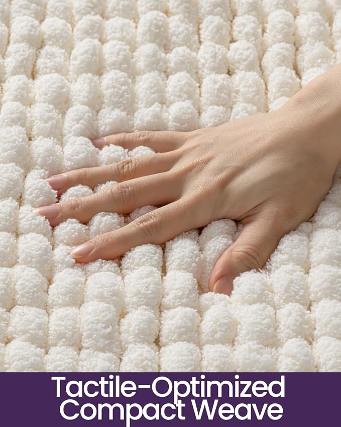 DEXI Bathroom Rugs 30x17, Non Slip Washable Bath Mat, Luxury Chenille Super Absorbent Ultra Thick Bathmats for Shower Floor, Plush Fluffy Shaggy Carpet for Tub, Cream