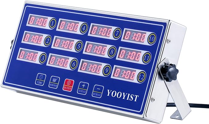 Precision Kitchen Timers for Cooking – 12 Channel Commercial Kitchen Timer Restaurant Kitchen Supplies – Stainless Steel Digital LED Chef Cooking Timer – Reminder Function, Loud Alarm, Blue