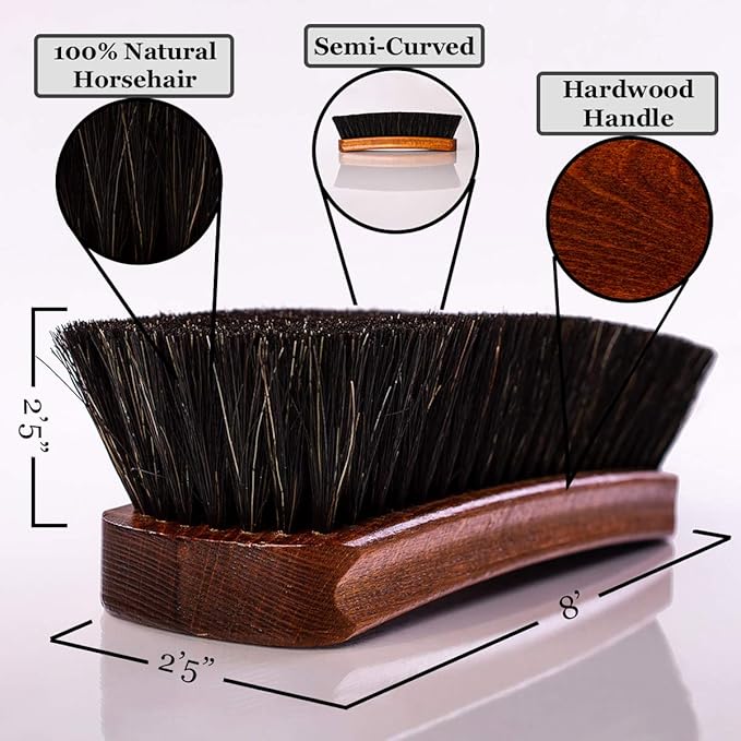 2-Pack Luxury Horsehair Shoe Brushes – White & Black for Light and Dark Leather – Polish, Shine & Dust – 8" Hardwood Handles – Made in Germany