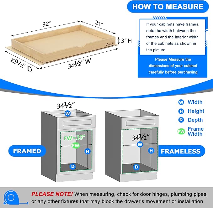 WelFurGeer Soft Close Pull Out Drawers for Kitchen Cabinets, 32" W x 21" D Pull Out Cabinet Organizer, Heavy-Duty Cabinet Organizer, Space-Saving Pullout Drawer for Home & Kitchen Organization