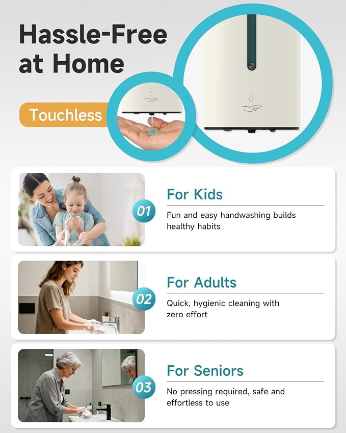 AIKE Automatic Liquid Soap Dispenser,25oz Capacity for Bathroom,Mattewhite | No-Drill and Screw Wall Mount Install Design for Space-Saving,4*AA batteries(Not Included) Ensure Long Standby,Model AK1205E