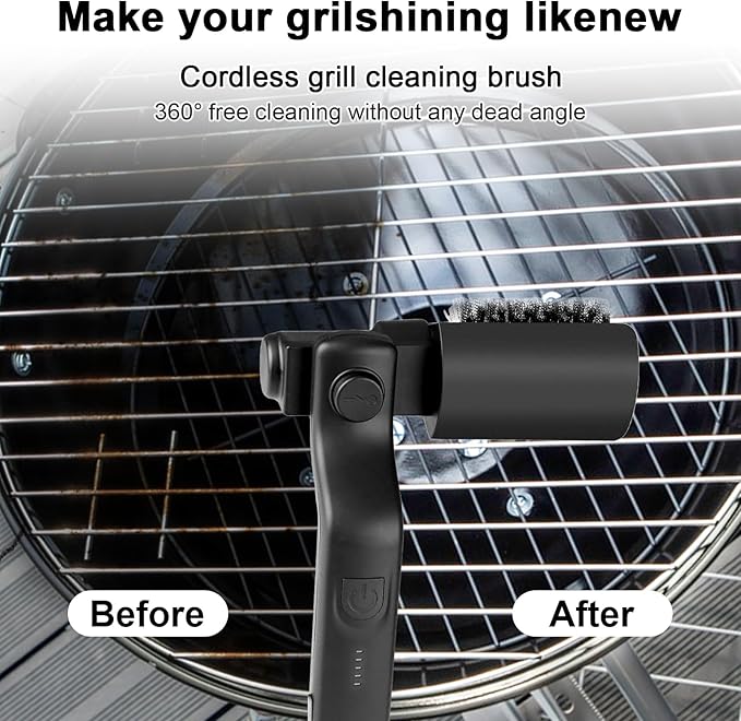 Electric Grill Brush for Outdoor, 180°Adjustable Rechargeable Cordless BBQ Grill Cleaner Brush, 3-Speed Power Rotary Grill Cleaning Brush, Reinforced Steel Bristles for Gas Charcoal Barbecue Grates