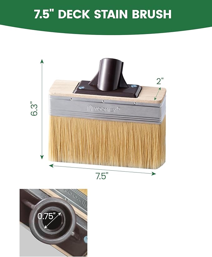 Voomey 7.5 Inch Deck Stain Brush Applicator, Heavy Duty Wood Stain Brush with Thick Soft Bristles, Wide Paint & Sealer Applicator for Decks, Fences, Brick, Concrete Walls, Fits Long Handle Paint Pole