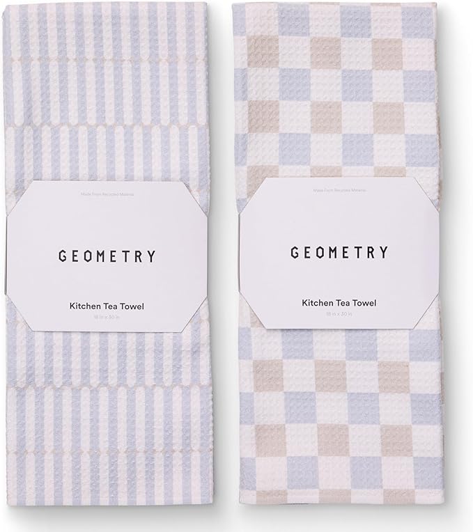 GEOMETRY Kitchen Tea Towels - Quick Dry Microfiber Dish Towels for Kitchen - Ensemble Neutre 18" x 30" - 2 Pack