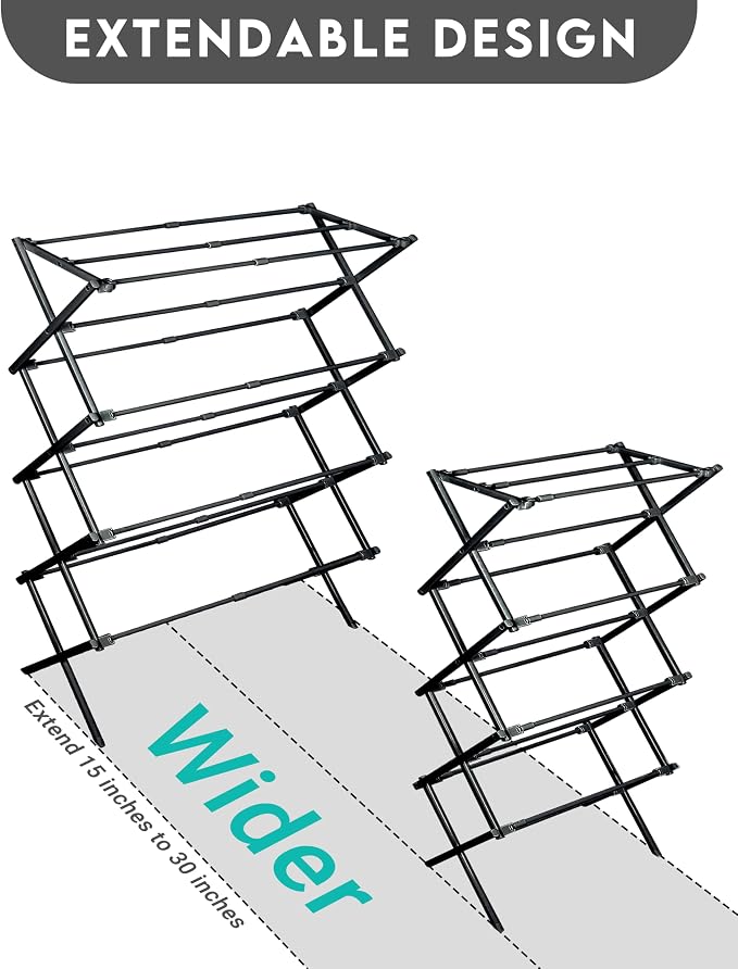 ZOES HOMEWARE 4-Tier Clothes Drying Rack, 4ft High Foldable Drying Rack Clothing for Indoor & Outdoor, Portable Collapsible Laundry Dryer for Laundry Room and Apartment, Black 29" L x 49" H x 11.5" W