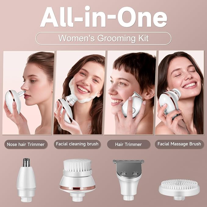 Electric Razors for Women, Rotary Shaver for Legs, Bikini, and Underarms Hair Removal, Wet & Dry Waterproof Grooming Kit, Cordless Lady Trimmer, ChampagneRose