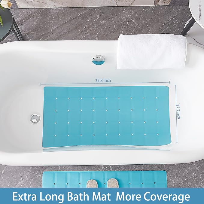 Webos Foldable Silicone Bathtub Mat: Jumbo Size Heavy Duty Safety Bath Mat for Tub Without Suction Cups Non Slip Bath & Shower Mat for Textured, Reglazed, Refinished Tub (Blue, 35.8 x 17.7)
