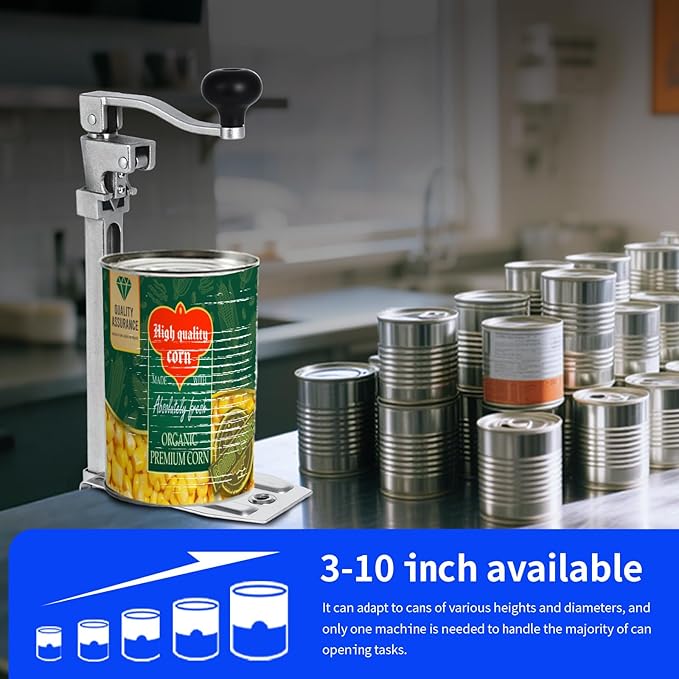 Commercial Can Opener Heavy Duty, 16" Stainless Steel Manual Table Can Opener for #10 Cans up to 10" Tall, Industrial Kitchen Tool with Cast Steel Base & Stainless Steel Blade