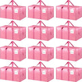 12 Pack Extra Heavy Duty Large Moving Bags with Strong Zipper, Pink | Comfortable Handles, Sturdy & Durable Clothes Storage Bags Totes Bins, Blue Packing Moving Boxes for College Supplies