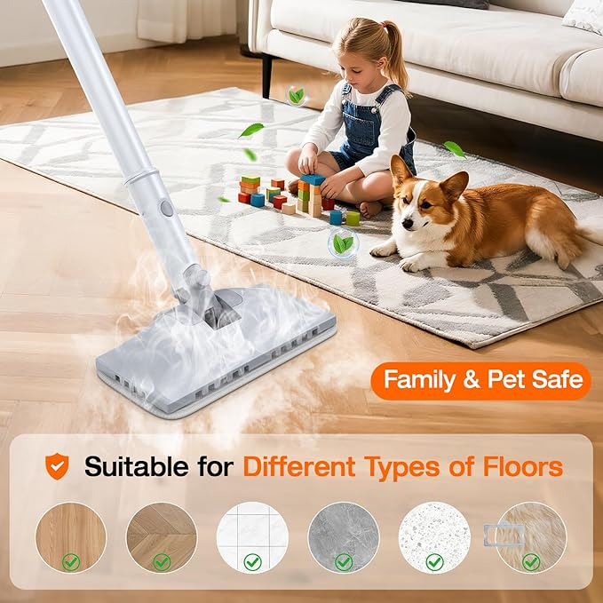 ScrubWiz Handheld Steam Cleaner, 10-in1 Steam Mop with Detachable Steamer, 320ml Water Tank, 10s Fast Heating, Portable Steamer for Cleaning Kitchen, Floor, Tiles, Window, BBQ Grill, Car, White