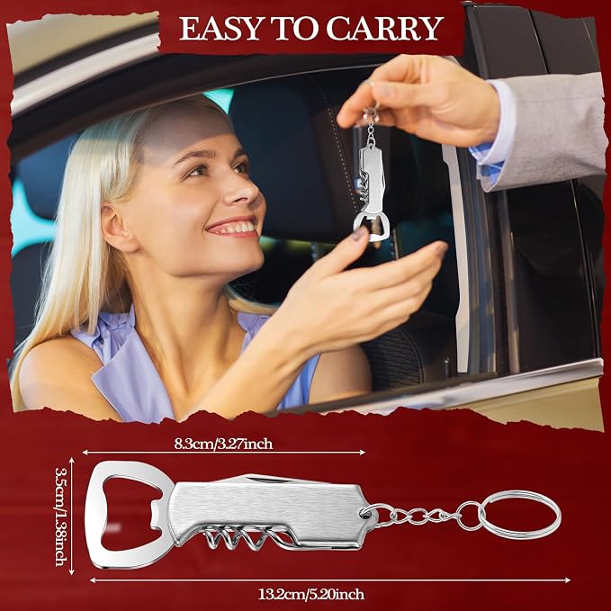 24 Pcs Bottle Opener Keychain Bulk Wine Bottle Beer Opener Keychain 3.27" Stainless Steel Corkscrew Waiter Corkscrew Wine Keyring Gifts for Christmas Bar Party Wedding Home (Silver)