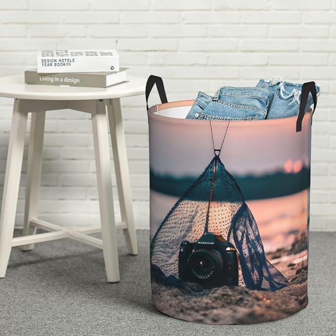 Starfish Fishing Nets Large Foldable Laundry Basket Hamper,Storage Basket Bin With Handles,For Bathroom,College