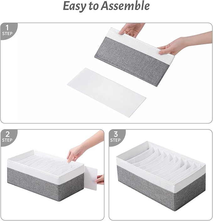 4 Packs T-shirt Drawer Organizers for Clothing,10 Grids Compartment Wardrobe Storage Box, Clothes Organizer for Folded Clothes, T-shirt, Legging-15.75''x9.06''x5.91''-GreyWhite