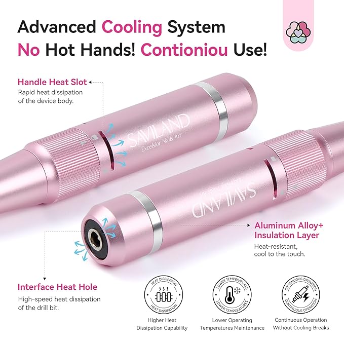 SAVILAND Professional Nail Drill 40000 RPM: Portable Electric Nail Drill Kit File Machine with Ceramic Nail Bit Sanding Bands for Quick Acrylic Removal Manicure Salon Home Use, Pink Diamond
