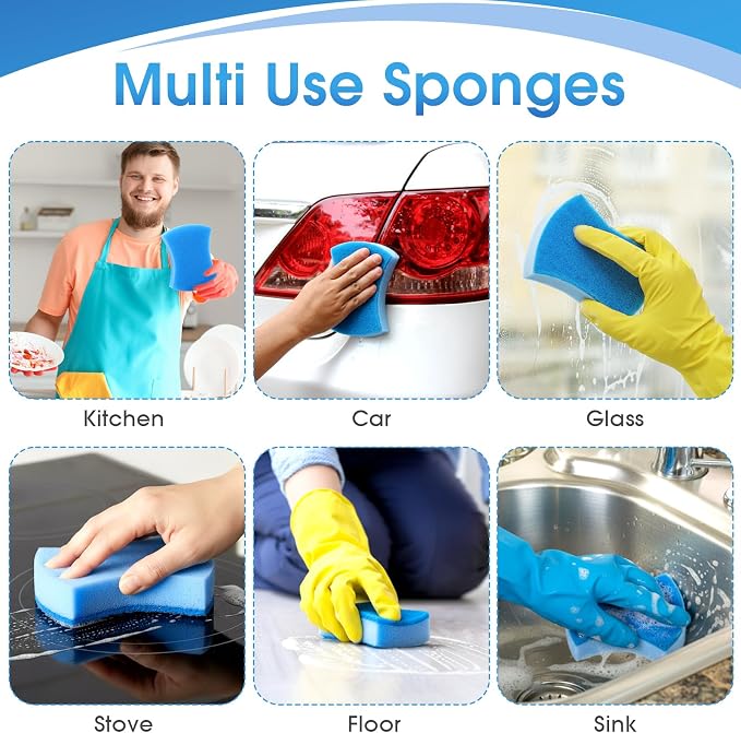 Tioncy 120 Pcs Individually Wrapped Sponges Bulk Dual-Sided Dishwashing Sponge Non-Scratch Scrub Sponges Dish Scrubber for Kitchen, Restaurant, Washing Dishes, Cleaning, Pots, Pans, Car, Bike