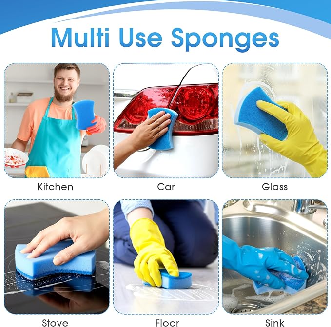 Tioncy 200 Pcs Individually Wrapped Sponges Bulk Dual-Sided Dishwashing Sponge Non-Scratch Scrub Sponges Dish Scrubber for Kitchen, Restaurant, Washing Dishes, Cleaning, Pots, Pans, Car, Bike