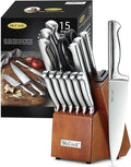 McCook Kitchen Knife Set 15PC Knife Block Set w Built-in Sharpener | German Forged Stainless Steel,Razor Sharp,15 PC, Anti-Rust,Restaurant Grade,Ergonomic Handles,Full Tang,Gift Box