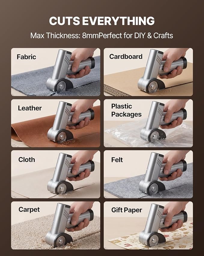 Electric Box Cutter, 4-Speed Cordless Electric Scissors for Heavy Duty Cardboard & Fabric, Rechargeable Cardboard Cutter with LED Light, Comes with a charging cable Storage Case & 2 Extra Blades（grey）