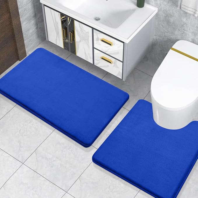 Smiry Memory Foam Toilet Rugs U-Shaped 24x20, Extra Soft Absorbent Non-Slip Contour Bathroom Rugs, Machine Washable Bath Mats for Toilet, Royal Blue