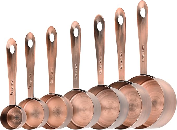 Measuring Cups and Spoons Set, Copper Measuring Cups and Spoons Set for Baking & Kitchen, Stainless Steel Measure Cup and Spoon for Dry &Liquid, Metal 7 Measure Cups&6 Spoons