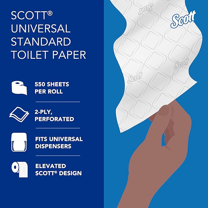 Scott Professional Standard Roll Toilet Paper, Bulk (04460), 2-Ply, Elevated Design, White, Individually Wrapped (80 Rolls of 550 Sheets, 44,000 Sheet Total)