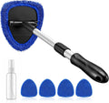 AstroAI 21" Windshield Cleaner Tool, Car Interior Detailing Cleaning Kit with Extendable Handle and 4 Upgraded High-Density Reusable Microfiber Pads, Auto Glass Wiper Brush Kit for Cars, Blue