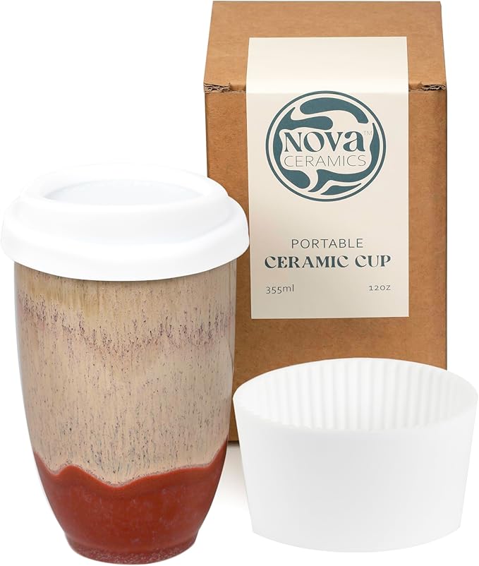 NOVA CERAMICS Travel Mugs - Ceramic Tumbler With Lid – Ceramic Travel Mug To Go Cup – Microwave & Dishwasher Safe Ceramic Coffee Tumbler - Gifts For Women Men Him Her – 12oz – Jupiter