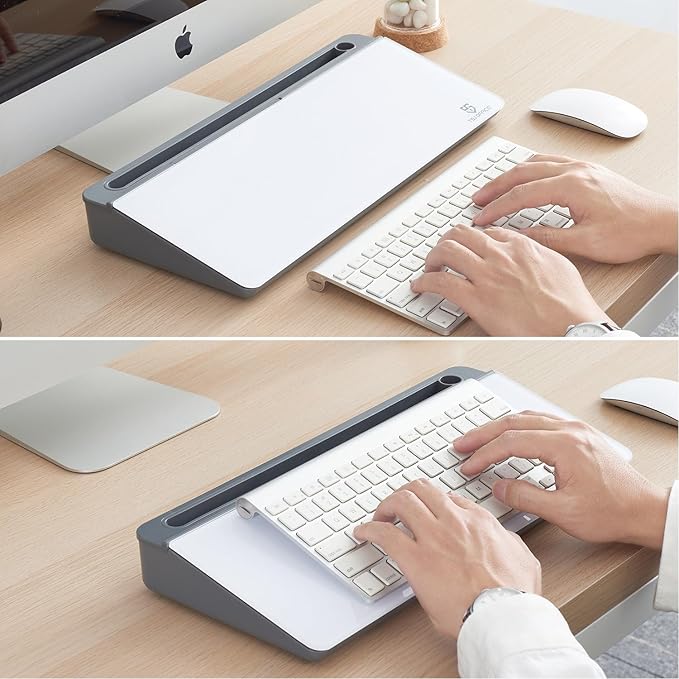 Small Desktop Glass Whiteboard Dry-Erase-Board - Computer Keyboard Stand White Board Surface Pad with Drawer, Desk Organizers with Accessories for Office, Home, School Supplies - Grey