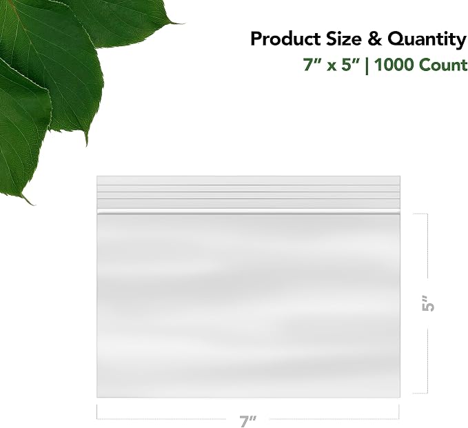 Seal Fresh Zip Bags – 7x5 Inches (1000 Count), 2 Mil – Clear Plastic Reclosable LDPE Poly Sandwich Baggies with Resealable Lock Seal Zipper – For Snacks, Cookies, Candies, Treats, Pastries, Party