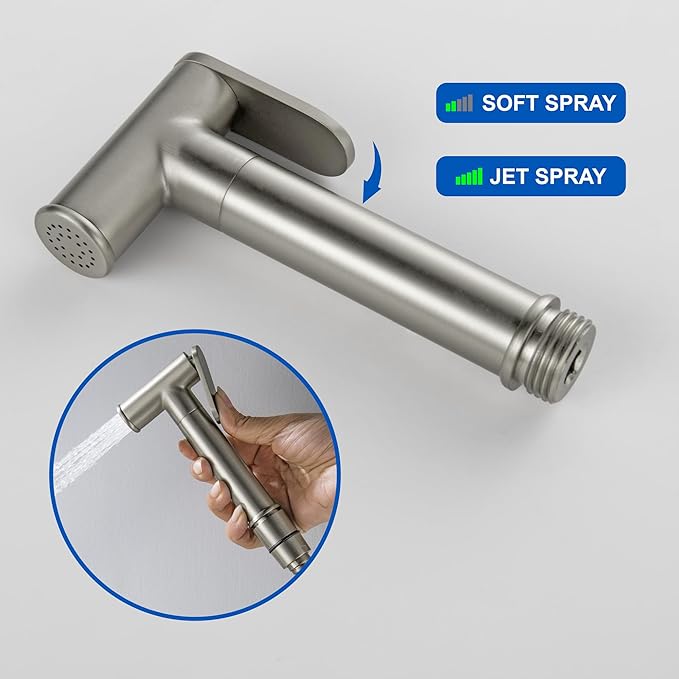SHAMANDA Warm Water Bidet Sprayer for Toilet with Hot and Cold Brass Rough-in Valve, Stainless Steel Round Handheld Bidet Attachment Set for Feminine, Pets and Baby Diaper Wash, Brushed Nickel