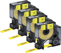 Nineleaf 4 Pack Compatible for DYMO 18056 Rhino Heat Shrink Tube Industry Label Tape 12mm 1/2" x 5ft Black on Yellow Wire Tapes for Industrial Rhino Pro 3000 4200 5000 5200 6000 3M Label Maker