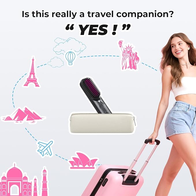 Bopcal Cordless Hair Straightener Brush, Upgraded Rechargeable Portable Hair Straightening Brush for Travel, 300M Anti-Frizz Negative Ions Straightening Comb, 30s Fast Heating, for Women & Men