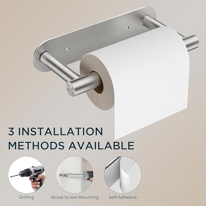 FORIOUS Toilet Paper Holder Wall Mount, Stainless Steel Rustproof Double Post Pivoting Tissue Roll Holder for Bathroom, Commercial Toilet Paper Dispenser (Stainless Steel, Modern Round 1 Pack)
