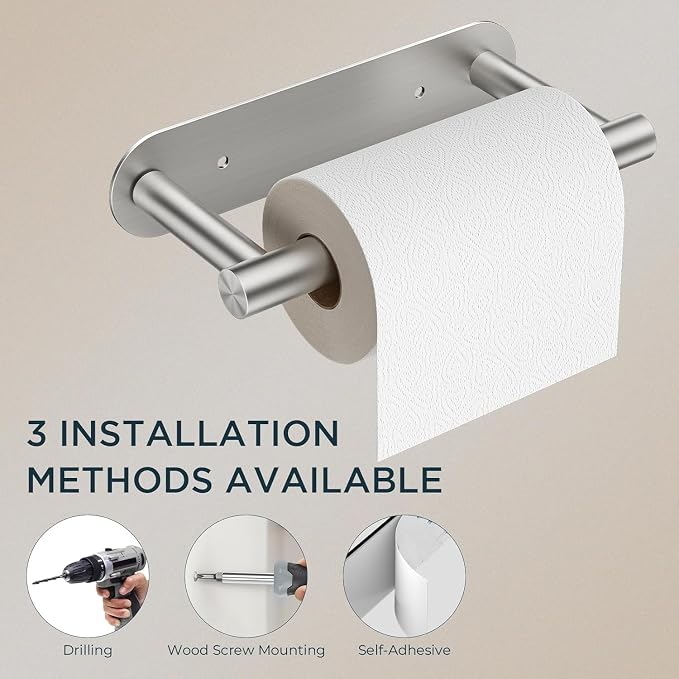 FORIOUS Toilet Paper Holder Wall Mount, Stainless Steel Rustproof Double Post Pivoting Tissue Roll Holder for Bathroom, Commercial Toilet Paper Dispenser (Stainless Steel, Modern Round 2 Pack)