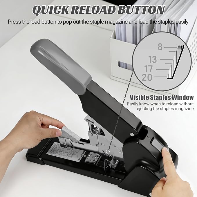 AFMAT Heavy Duty Stapler, 210 Sheet Effortless Stapler for Desk, 60% Reduced Effort, Jam Free, 50,000+ Uses, Adjustable Paper Depth, Metal Office Desktop Staplers, Includes 7000Pcs Staples, ES15