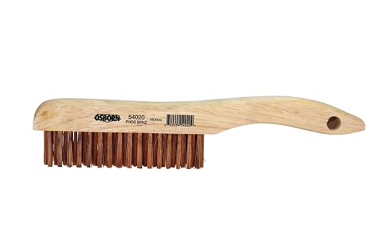 Osborn 54020 Shoe Handle Wire Scratch Brush, Phosphorous Bronze Bristle, 5-1/4" Length, 1-1/8" Block Width, 10" Overall Length