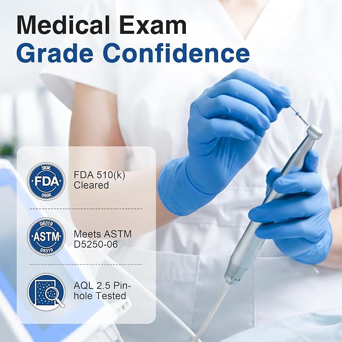 Schneider Blue Vinyl Synthetic Exam Gloves, Case of 1000, 4-mil, Powder-Free, Latex-Free, Non-Sterile, Disposable Gloves