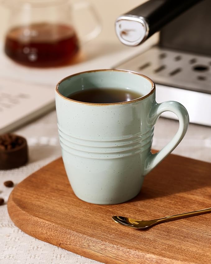 famiware Jupiter Coffee Mugs Set of 6, 13oz Coffee Mug, Microwave and Dishwasher Safe, Coffee Cups with Handle for Coffee, Tea, Cocoa, Milk, Light Green