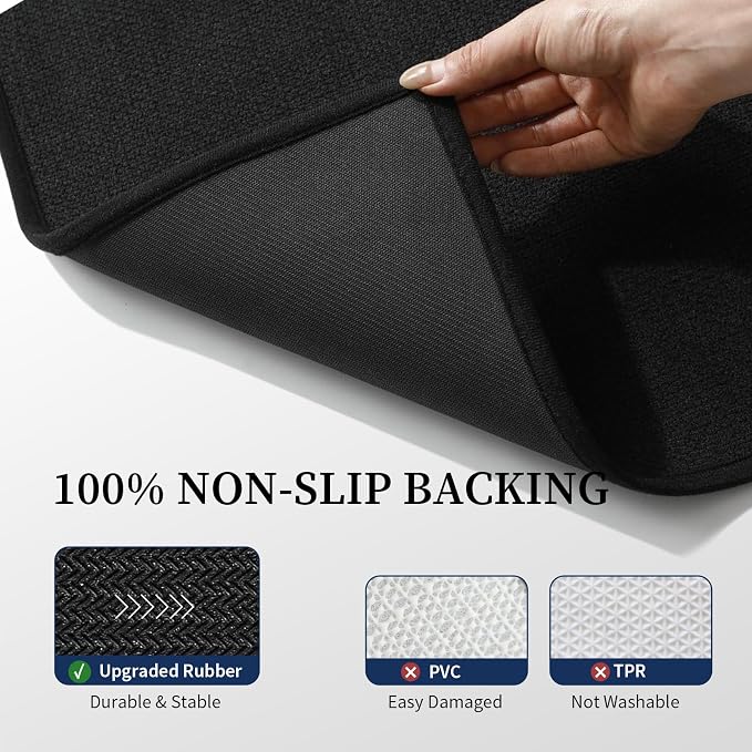 YIHOUSE Black Bathroom Rugs Sets 5 Piece, Quick Dry Thin Bath Mat with Toilet Rug, Non Slip Absorbent Machine Washable, Bath Runner Rugs for Bathtub Sink Home Decor