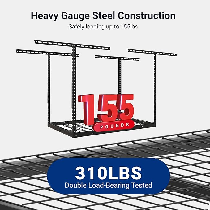 FLEXIMOUNTS 2x3 Overhead Garage Ceiling Storage Rack Organization, Black | 155lbs Weight Capacity, 22"-40" Adjustable Organization System, Heavy-Duty Metal Ceiling Racks, Classic Series