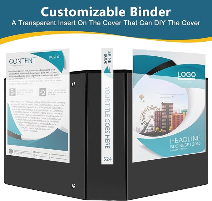 CIXILDTS 3" 3 Ring Binder, Standard 3-Inch Slant-D Ring Binder Fit Letter Size Paper, Presentation View Binders, 10 Packs, Black