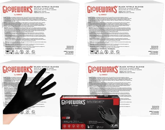GLOVEWORKS Black Nitrile Gloves for Cooking, Food Prep, Disposable, Latex Free 5 Mil, For Professional Cleaning, Business Use