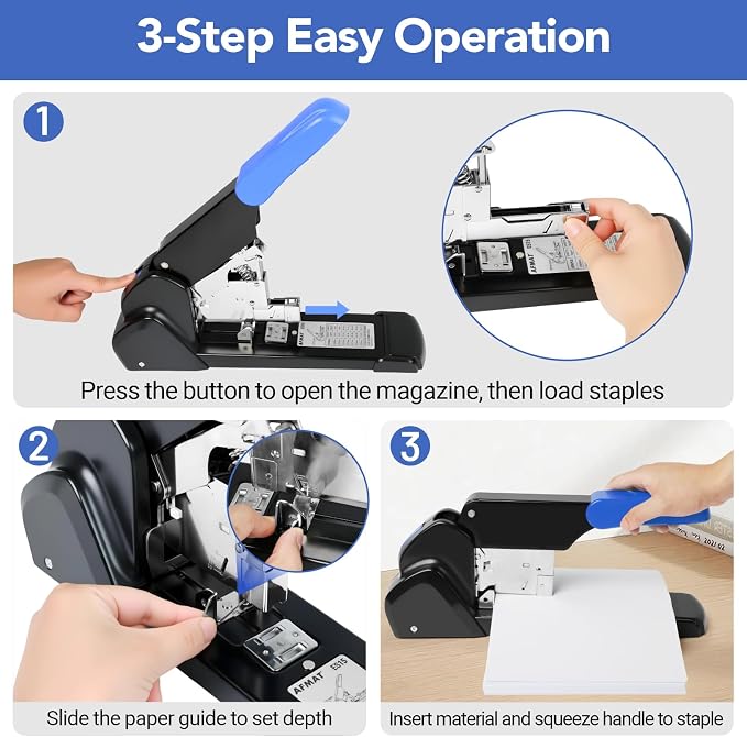 AFMAT Heavy Duty Stapler, 220 Sheets Capacity Stapler for Classroom, 60% Reduced Effort, Jam Free, Adjustable Paper Depth, Metal Desk Office Staplers w/ 50,000+ Uses, Includes 7000Pcs Staples, ES15