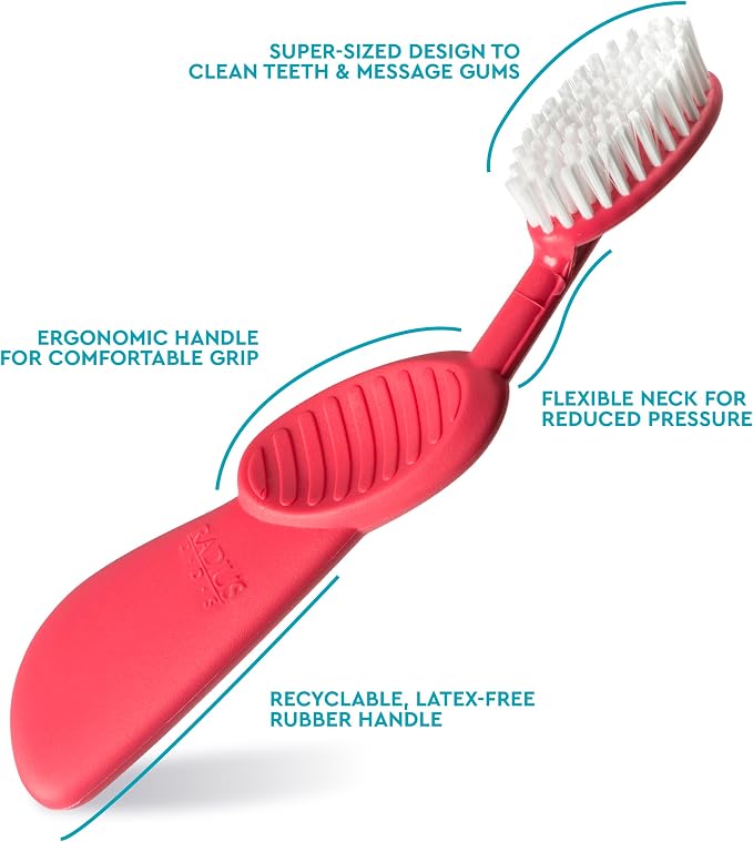 RADIUS Toothbrush, Flex Brush, Soft Bristles, Right Handed, Watermelon Brush with White Bristles, BPA Free & ADA Accepted, Pack of 2