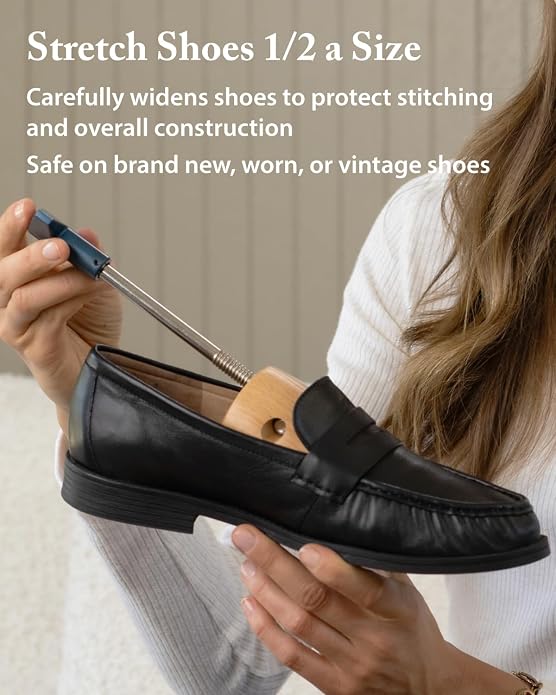 FootFitter Premium Professional One‑Way Shoe Stretcher, Width Expansion | Heavy Duty Wooden Shoe Stretcher Extends Up to ½ a Size, Provides Targeted Relief for Tight Areas with Metal Spot Plugs