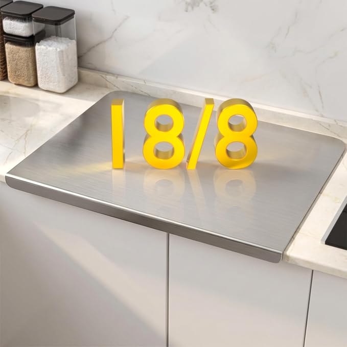 304 Stainless Steel Cutting Board with Lip,Food Grade Prep Board 23.6x15.4" | Dishwasher safe, L-Shaped Edge, Non-Slip Pads, Hygienic Surface, Easy Clean, For Meat, Fruit, Vegetables & Bread