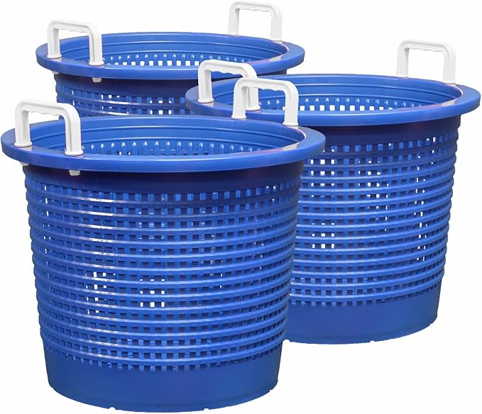 Large, Heavy Duty Fish Baskets, Blue, White Handles, Made in USA, 3-Pack
