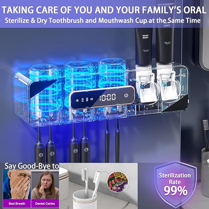 Generic Toothbrush Holder for Bathrooms, Toothbrush Holder with Automatic Toothpaste Dispensers, Smart Drying and Cleaning, Easy Installation, Rust-Resistant, and Hygienic (White)