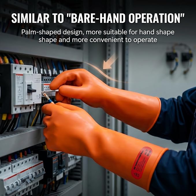 Class 2 Insulated Gloves, ASTM D120, 17000V, 1 Pair, Yellow | High voltage dielectric rubber gloves for linemen & electricians. Electrical safety PPE, arc flash protection.